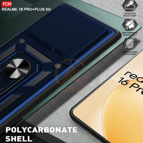 Image of Armor Bumper Back Cover Case for Realme 16 Pro Plus 5G Rotating Camera Cover, Ring Holder & Kickstand | Heavy Duty & 360 Degree Protection Realme 16 Pro Plus 5G Back Cover (Blue)