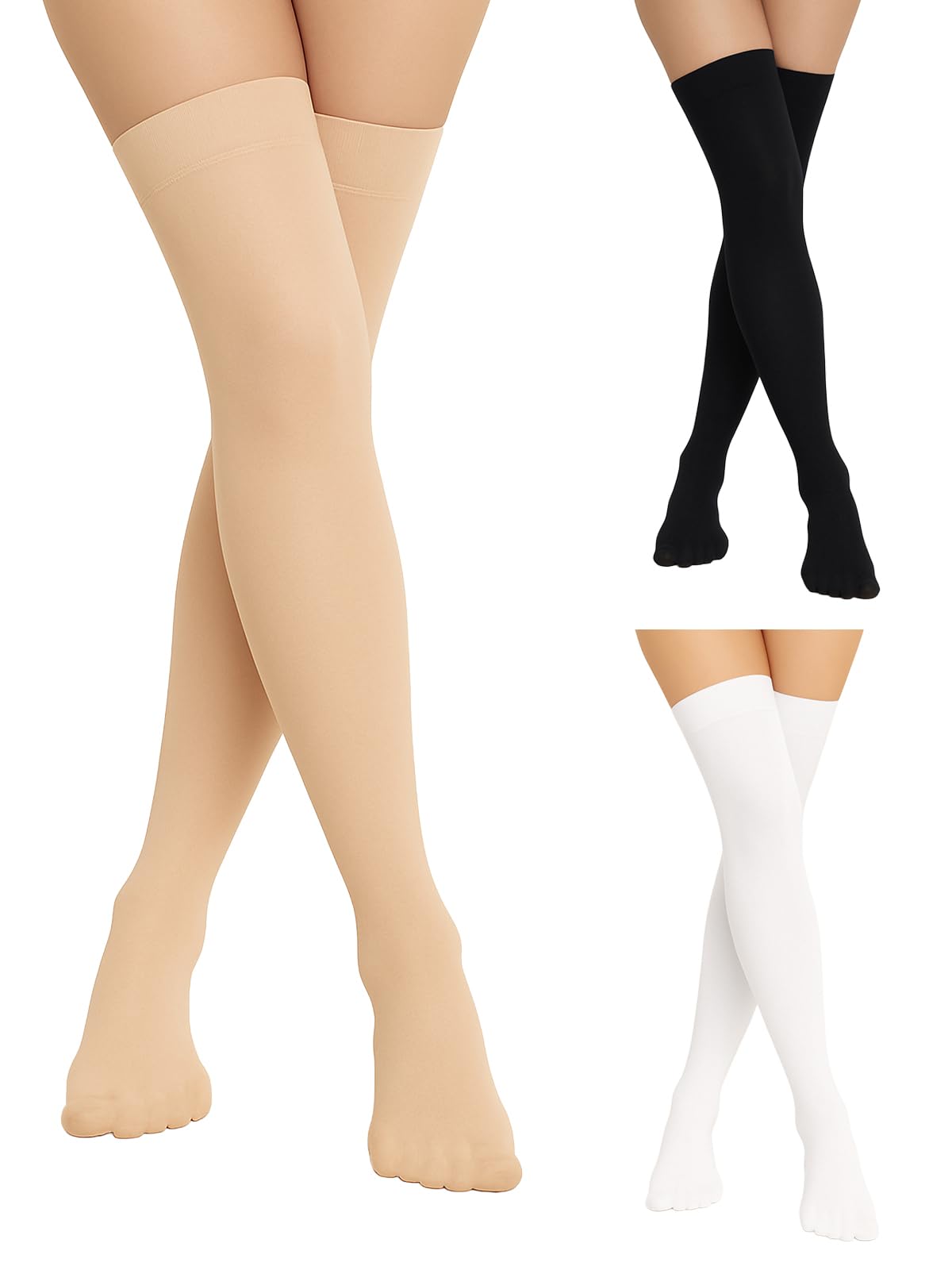Women Solid Plain Cotton Casual & Formal Thigh High Stockings | Ring Weaving | Elasticy | Closed Toe - Pack of 3 Pairs-image-20