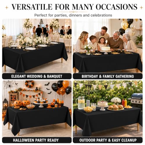 Image of WNINK 2 Pack Black Plastic Tablecloths, 54 x 108 Inch Disposable Covers