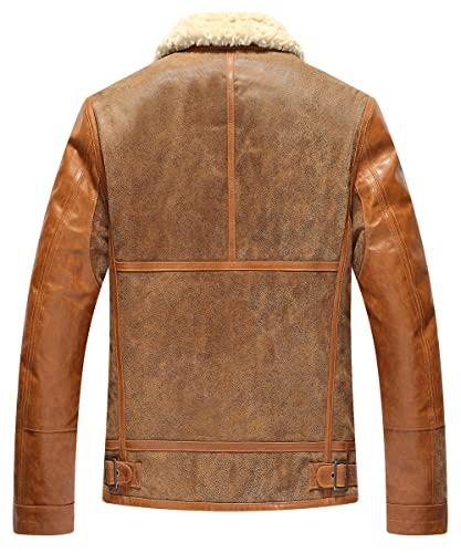 FLAVOR Mens Leather Bomber Jacket Warm Piolt Winter Shearling Jackets Aviator Coat2