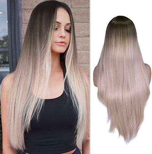 Hanne Fashion Ombre Wig Long Wavy Synthetic Wigs Loose Wave Middle Part Daily Wig Heat Resistant Fiber Party Cosplay Wig for Women