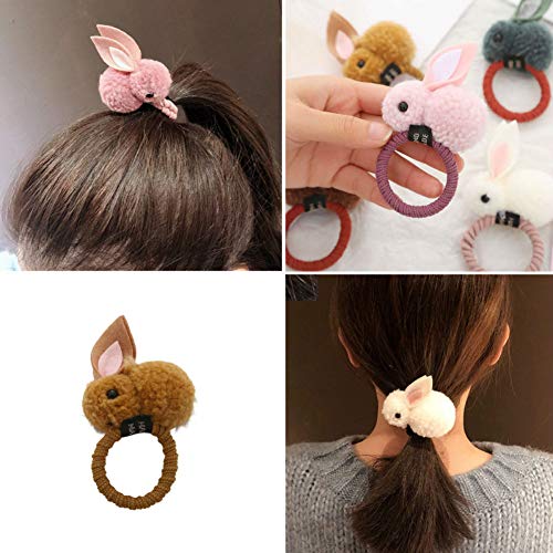 Aysekone CQY000554 5 Pack Stuffed Rabbit Style Hair Bands Hair Scrunchies Hair Elastics Ties Ropes Felt Plush Bunny Ponytail Holders thumb #2