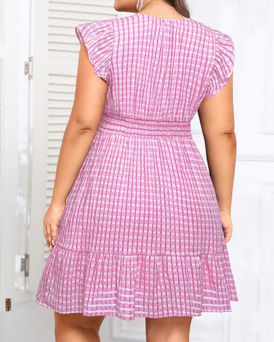 Image of Talisea Women's Plus Size Summer Dress - Casual V-Neck Flutter Sleeves A-Line Short Sun Dress with Pockets for Beach Vacation