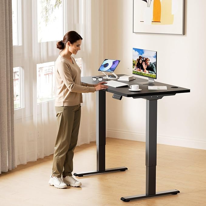 Image of Audiovan Home /Office Height Adjustable Electric Table Frame | Dual Motor| 120KG Wt. Capacity with 3 Memory Presets | Electric Sit Stand Desk Frame Only (Black 47 inch-28 inch) (Black, Dual Motor)