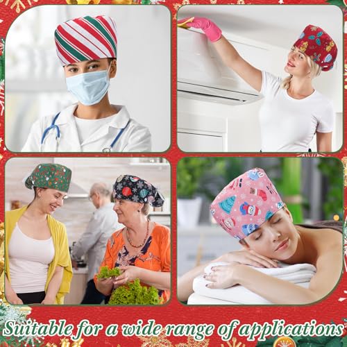 Image of 6 Pcs Scrub Cap Women Adjustable Nurse Cap with Button Bouffant Medical Surgical Hat Sweatband for Gift