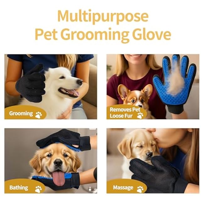 Pet Hair Removal Glove, Cats Dogs Grooming Gloves Pet Hair Removal Tool, 2025 Upgrade Reusable Pet Hair Remover Glove£¨1 Pet Grooming Glove & 1 Cleaning Glove£©-7WxwaZRi
