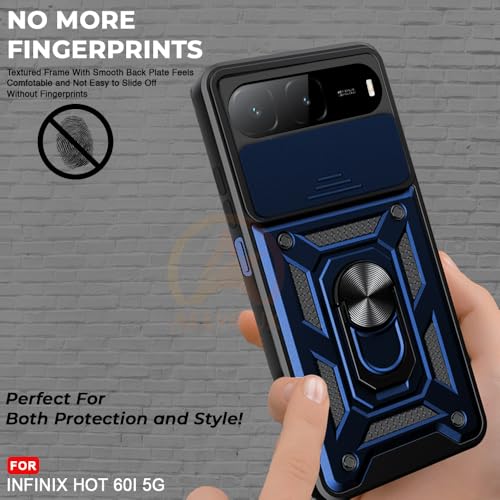 Image of Armor Bumper Back Cover Case for infinix hot 60i | Rotating Camera Cover, Ring Holder & Kickstand | Heavy Duty & 360 Degree Protection infinix hot 60i Back Cover (Blue)