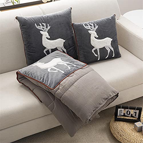 Kissendecke 2 in 1​ Reisedecke Kissen Quilt Multifunktionale Kissen Decke Nackenstützkissen Soft & Warm Nap Mat Kissen für Schlafsofa Bürostuhl (Graues REH) Cover