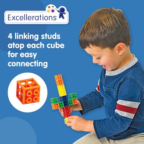 Image of Excellerations .75 inch Grid Linking Cubes, 300 Pieces, in Storage Bin, Building Bricks, Blocks, Construction Toy, Manipulatives, Educational Toy, Ages 3 Years and Up