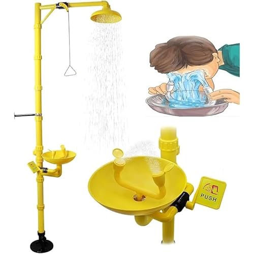 HTDRE Emergency Eye Wash and Shower Station, Dual Spray First Aid Eyewasher for Lab Safety