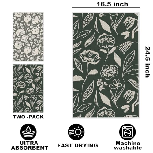 Image of 2Pcs Artistic Floral Kitchen Towels, Elegant Microfiber Soft Dish Towels for Kitchen, Washcloths for Home Bathroom Farmhouse, Reusable Hand Towel Tea Towel, Housewarming Gifts for Women