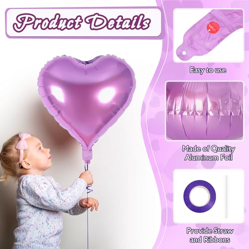Image of 12 Pcs Light Purple Heart Balloons,18 Inch Heart Foil Balloons Love Balloon Valentine Balloon for Birthday Party Wedding Engagement Party Baby Shower Valentine Day Decorations
