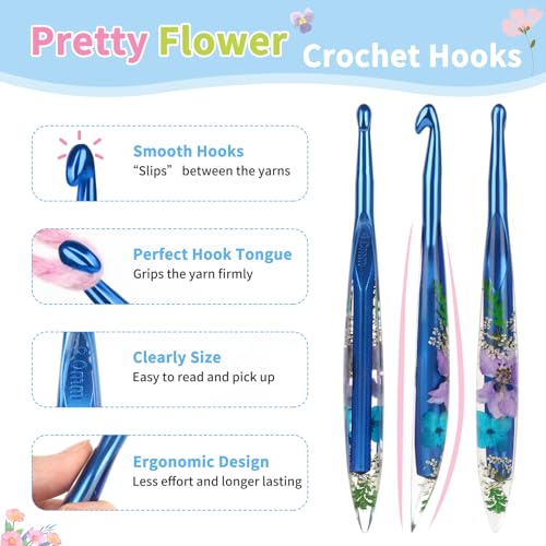 Image of Coopay Crochet Hooks, 9mm Crochet Hook Ergonomic, See-Through Resin Handle with Flowers Inside, Pretty & Pleasant, Ideal for Crocheting Blankets, Dolls, Shawls, Hats, Scarves (M-9.0mm)