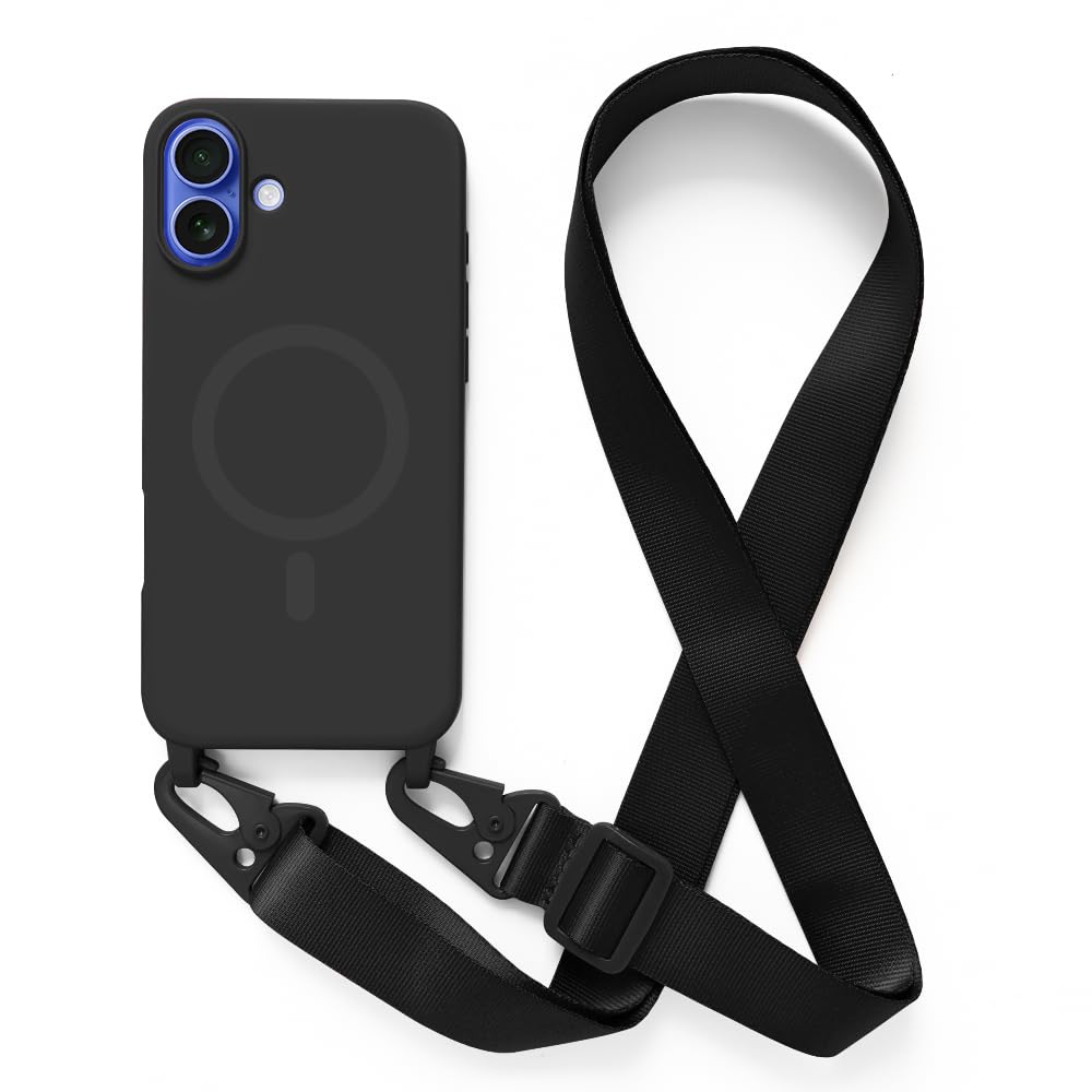 Cover Compatible con iPhone 14 Pro(6.1) rimovibile custodia in silicone ,Serie Classic,Custodia con Regolabile Collana Cordino Collana Necklace Cover Corda, Custodia dal Retro AntiGraffio.-Nero