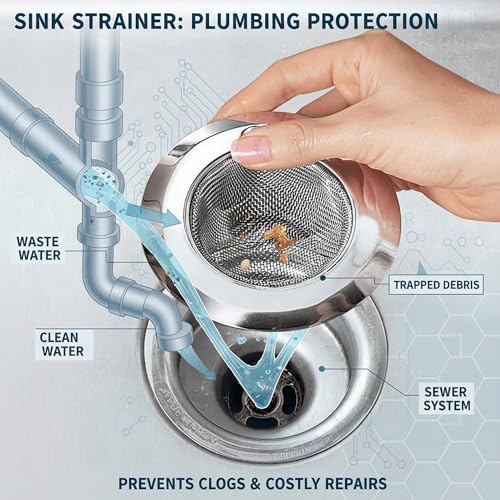 Image of Sulfar Stainless Steel Sink Strainer & Stopper 4 Inch (10 cm) | 2 in 1 Kitchen Drain Filter Basket with Fine Mesh | Anti-Clog Basin Drain Cover for Sink, Washbasin, Durable Rust Resistant (Chrome)