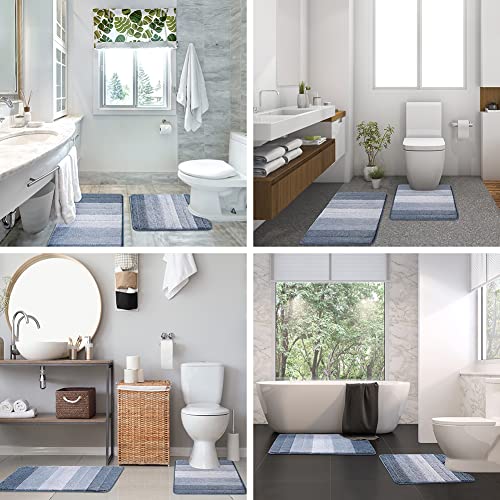 2 Stück rutschfeste Ombre Badezimmerteppich-Set, ultraweich, schnell trocknend, U-förmige Matte & Badteppich, wasserabsorbierend, maschinenwaschbar, für Schlafzimmer & Wohnzimmer, Blau – Bild 7