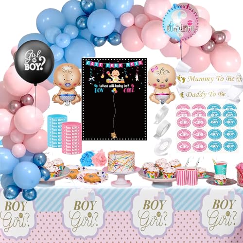 Luftballon Gender Reveal Party mit Tischtuch Abstimmung Poster - Boy or Girl Babyparty Geschlecht Offenbaren Ballon mit Team Konfetti für Baby Shower Deko