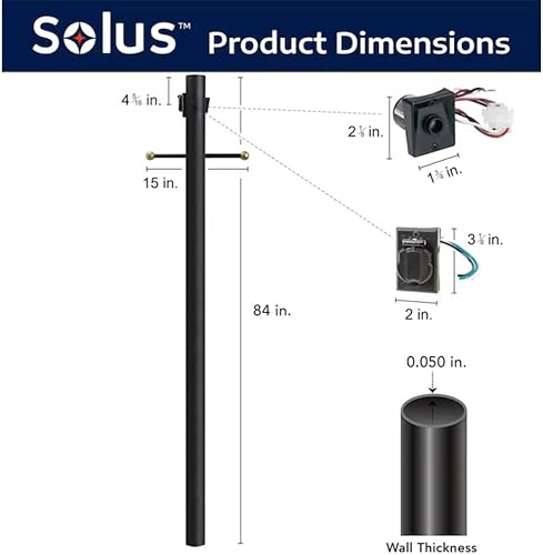 Miniatura 3 de Solus Poste de lámpara de entierro directo de 7 pies, poste de luz de aluminio para exteriores con brazo cruzado decorativo, sensor de atardecer a