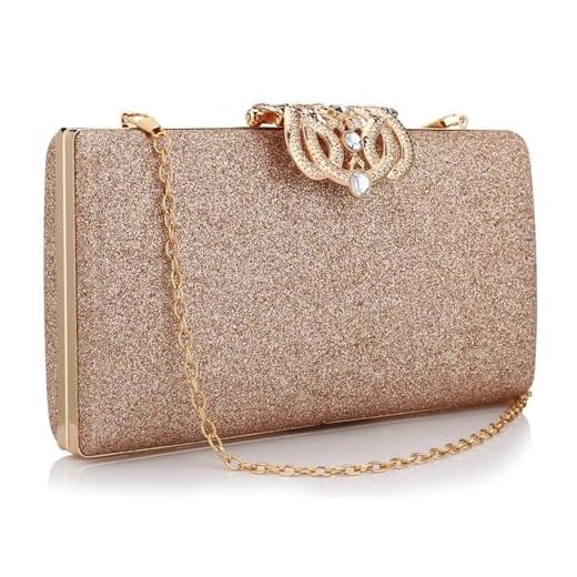 LXXUY Bolsa clutch feminina de couro brilhante para festa de casamento, Ouro rosa, One Size