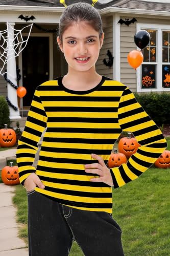 Image of Remimi Kids Striped Shirts Long Sleeve Boys Girls Crew Neck Holiday Tshirts 3-14 Years