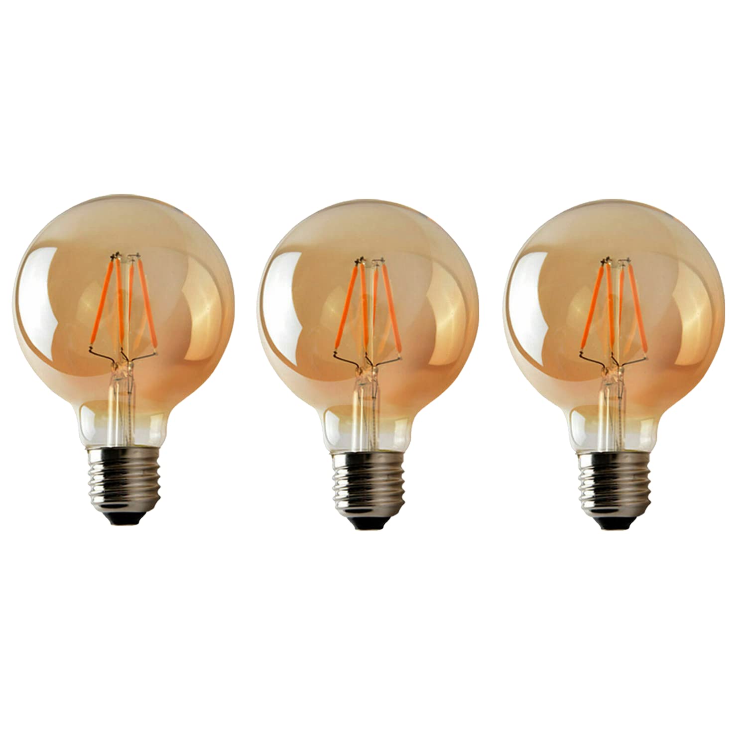 LEDSone E27 LED Light Bulbs 8W G125 Edison Screw Bulb 800lm Decorative Vintage Filament Lighting Clear Globe Glass CRI 90+ Warm White 2700K Dimmable (3, G95 - E27-4Watts)