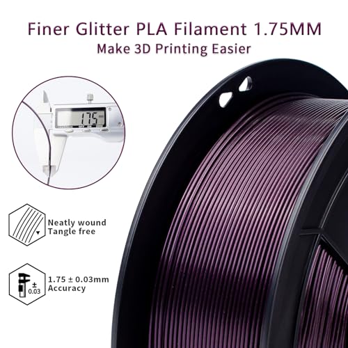 Image of Ziro Shiny Sparkle PLA Filament with Finer Glitter,Shining 3D Printer PLA Filament 1.75mm,Mystical Series 1kg /2.2lbs Spool,Dimensional Accuracy + /- 0.03mm,Fit Most FDM 3D Printers,Midnight Purple