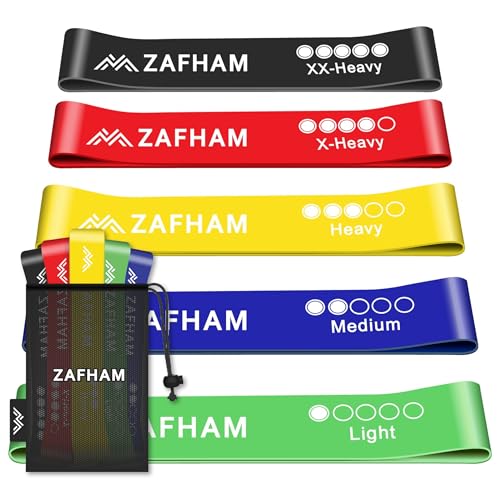 ZAFHAM Resistance Bands [Set of 5] 100% Latex Material with 5 Different Levels for Men and Women Skin-Friendly Resistance Fitness Exercise Loop Bands with 5 Different Resistance Levels
