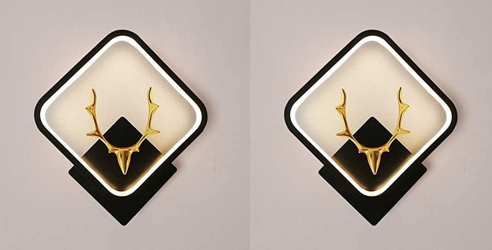 Image of Home Decore Led Fancy Wall Light,Night Lamp,Decorative Lamp,Wall Hanging Lights for Bedroom,Living Room,Color(Warm White+Natural White+Cold White).(Black Squar Deer Head)(pack of 2)