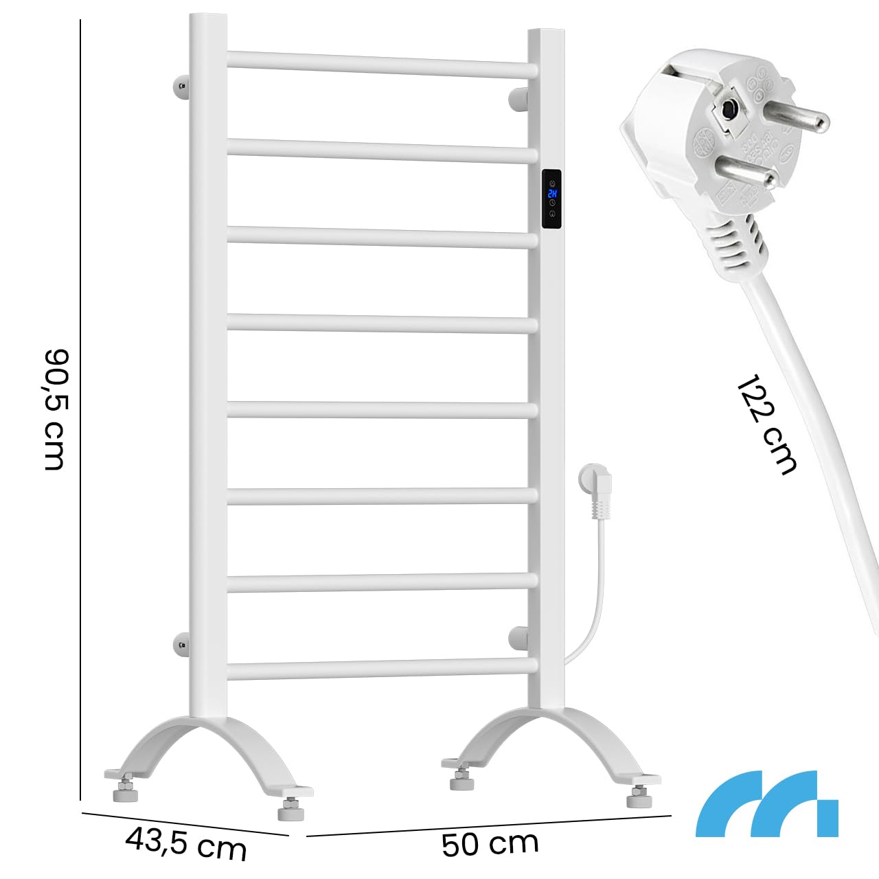 MalTec Grzejnik łazienkowy BH200W elektryczny termostat biały 80/90 x 50 cm LCD timer, wolnostojący, ścienny