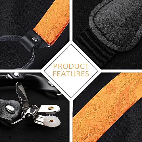 Image of HISDERN Suspenders for Men Paisley Floral Bow tie Suspender Pocket Square Sets Adjustable Y Shape 6 Clips Wedding Braces