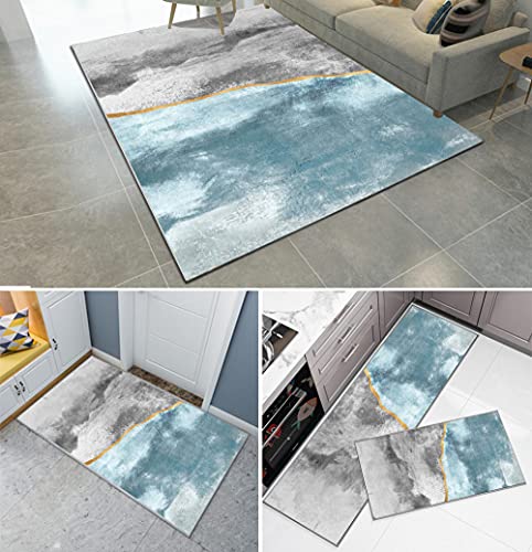 Alfombra de pasillo degradada azul y gris de 50x80 cm lavable moderna 3