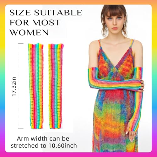 Fishnet Fingerless Gloves, Neon Mesh Long Arm Warmers Accessories for Women Pride Day Parade Halloween Rave Party Cosplay Costume Decoration2