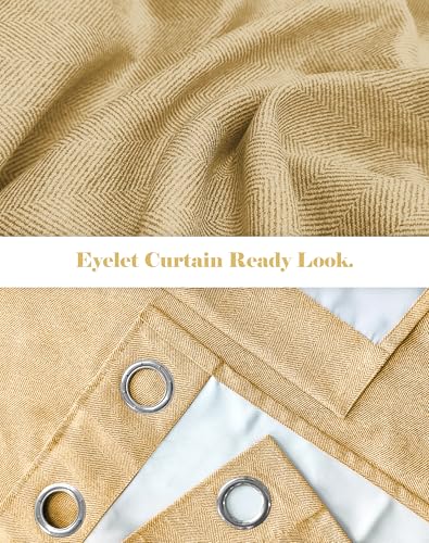 Image of Casableu Twillbone Digital Print 85% Blackout Curtains for Long Door /Window, Thermal Insulated, Tie Back, Wider Width 50 in, Eyelet Curtains for Living Room /Bedroom (Mustard 9 ft Set of 2)