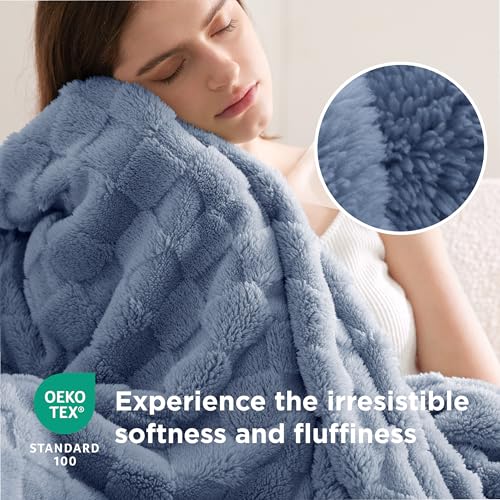Bedsure GentleSoft Ashley Blue Twin XL Blanket for Bed - Super Soft Cozy Fleece Blankets for Women, Cute Throws for Girls, Dorm Room Essentials for Girls Teens Back to School, 66x90 Inches