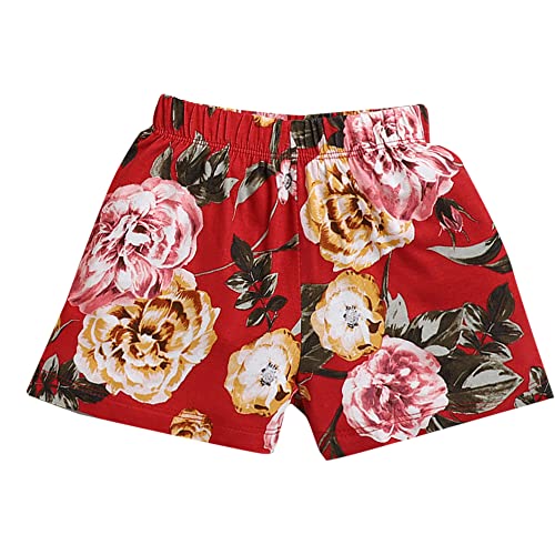 Image of Hopscotch Baby Girls Polyester Floral Print Shorts in Red Colour
