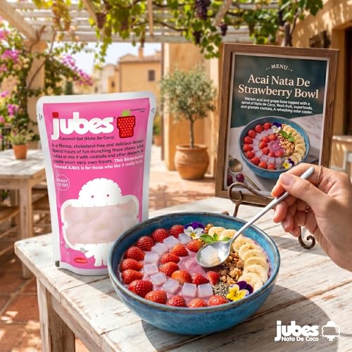 Jubes Strawberry Nata De Coco Jelly Cubes (12.7 oz, Pack of 3) - Strawberry Coconut Jelly Cubes for Sago - Coconut Gel in Syrup Toppings for Fruit Tea, Boba, Bubble Tea, Drinks, Desserts Yogurt, Ice Cream, Beverage - image 4