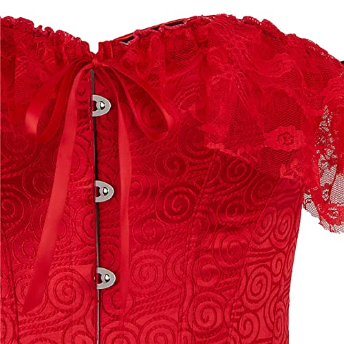 Corset rétro floral rouge à manches courtes idéal pour vos soirées - 5