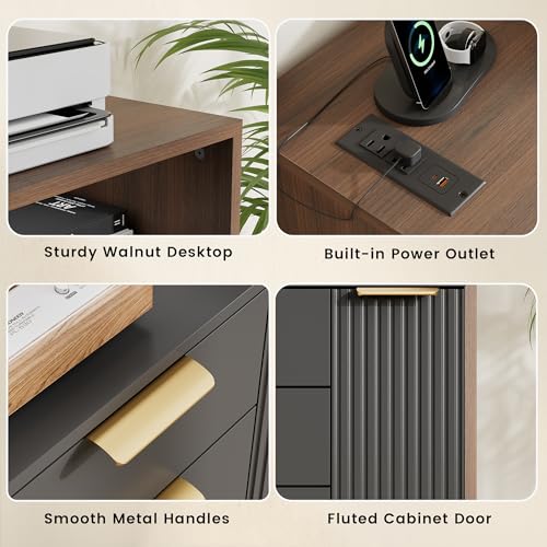 Image of ModernMate Fluted Mobile File Cabinet with Charging Station