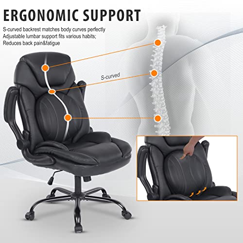Comermax Ergonomic Managerial Executive Office Chairs With Adjustable Lumbar Support, 90-120° Rocking Comfortable Home Office Desk Chairs With Flip-Up Armrests (Black) #TOP2