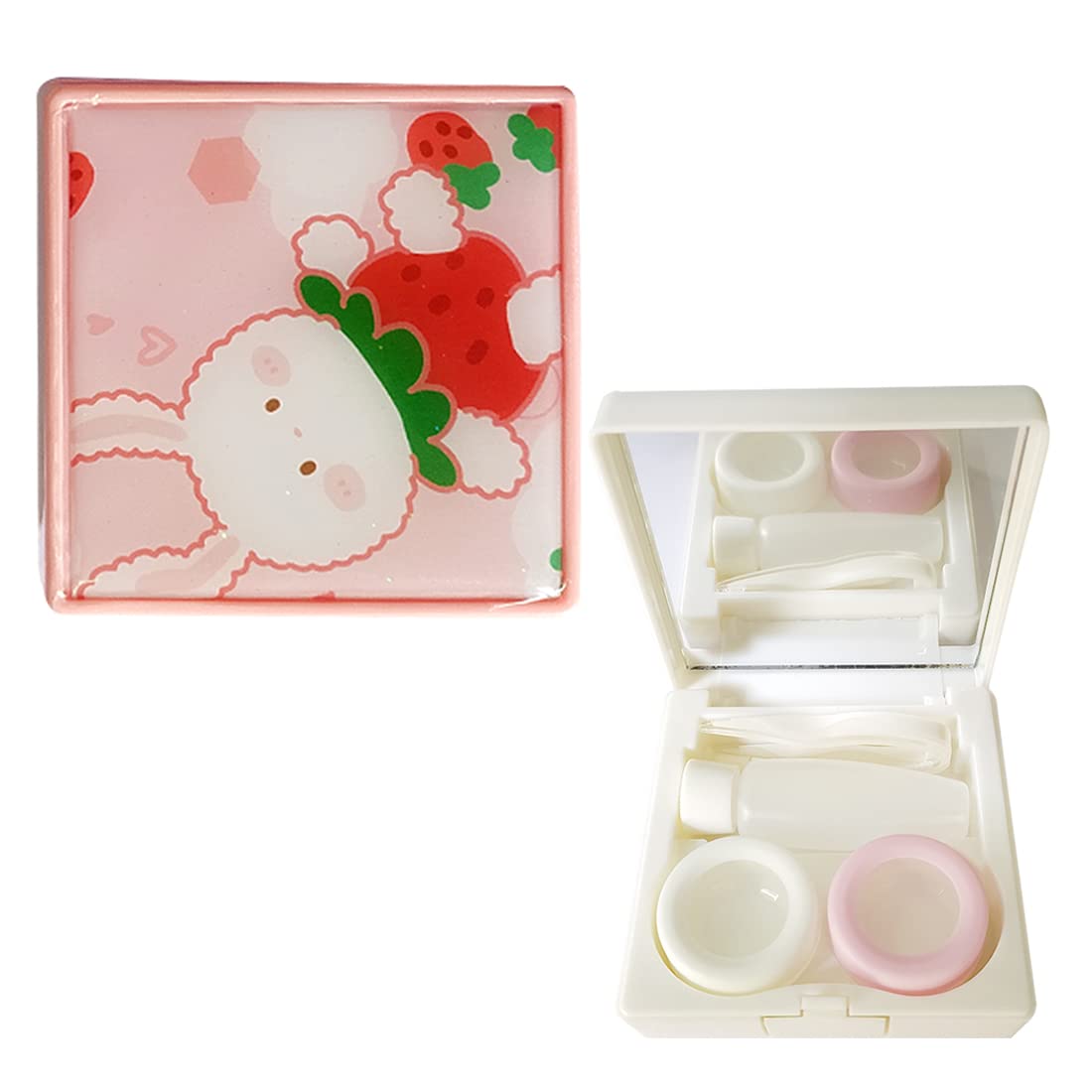 Color style Bettal Cute Cat Shaped Contact Lens Case Travel Kit Mirror +Bottle + Tweezers Container Holder (White) (B088R51BX9) Amazon Price History, Amazon Price Tracker