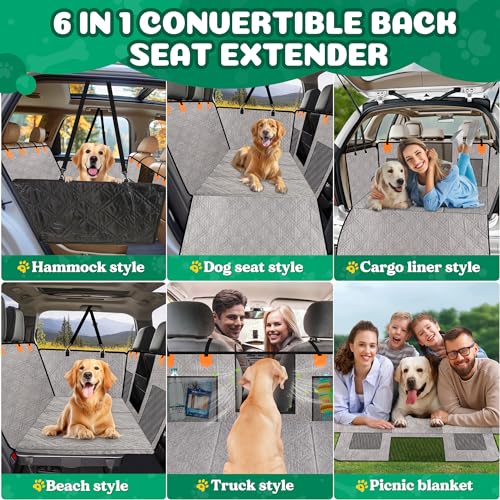 Loiion Hundedecke Auto Rückbank Fester Boden, Rücksitzverbreiterung Hund, Autohängematte für Hunde mit Harter Unterseite, Sturzprävention Wasserdicht Hundematte Auto für Meisten Autos SUV LKW, Grau