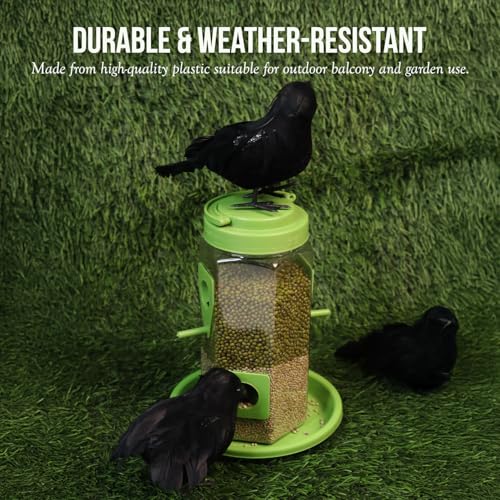 Image of TrustBasket 4-Way Bird Feeder | Transparent Plastic Hanging & Standing Feeder | 21x15x9 cm | 4 Feeding Ports with Perches | Auto Seed Dispensing Tray for Garden & Balcony