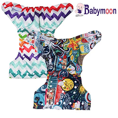 Image of Babymoon (Set of 2) Reusable Cloth Diaper, Premium Adjustable Size Waterproof Washable Pocket Cloth Diaper Nappie