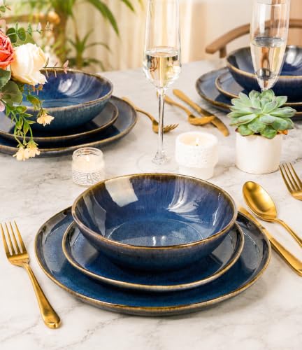 Image of AmorArc Ceramic Dinnerware Sets for 6, 18Pcs Plates and Bowls Sets Dishes | Stoneware Handmade Reactive Glaze Dinner Set, Highly Scratch Resistant | Dishwasher & Microwave Safe Dishware
