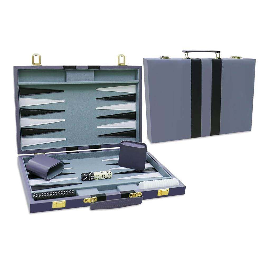 NEWFUN 18 Pouces Backgammon，Backgammon Voyage，Backgammon en Bois，Jeu de Backgammon, Jeu de Plateau avec étui en Cuir de Haute qualité et gobelet à dés, Portable et de Voyage, 45,5 cm