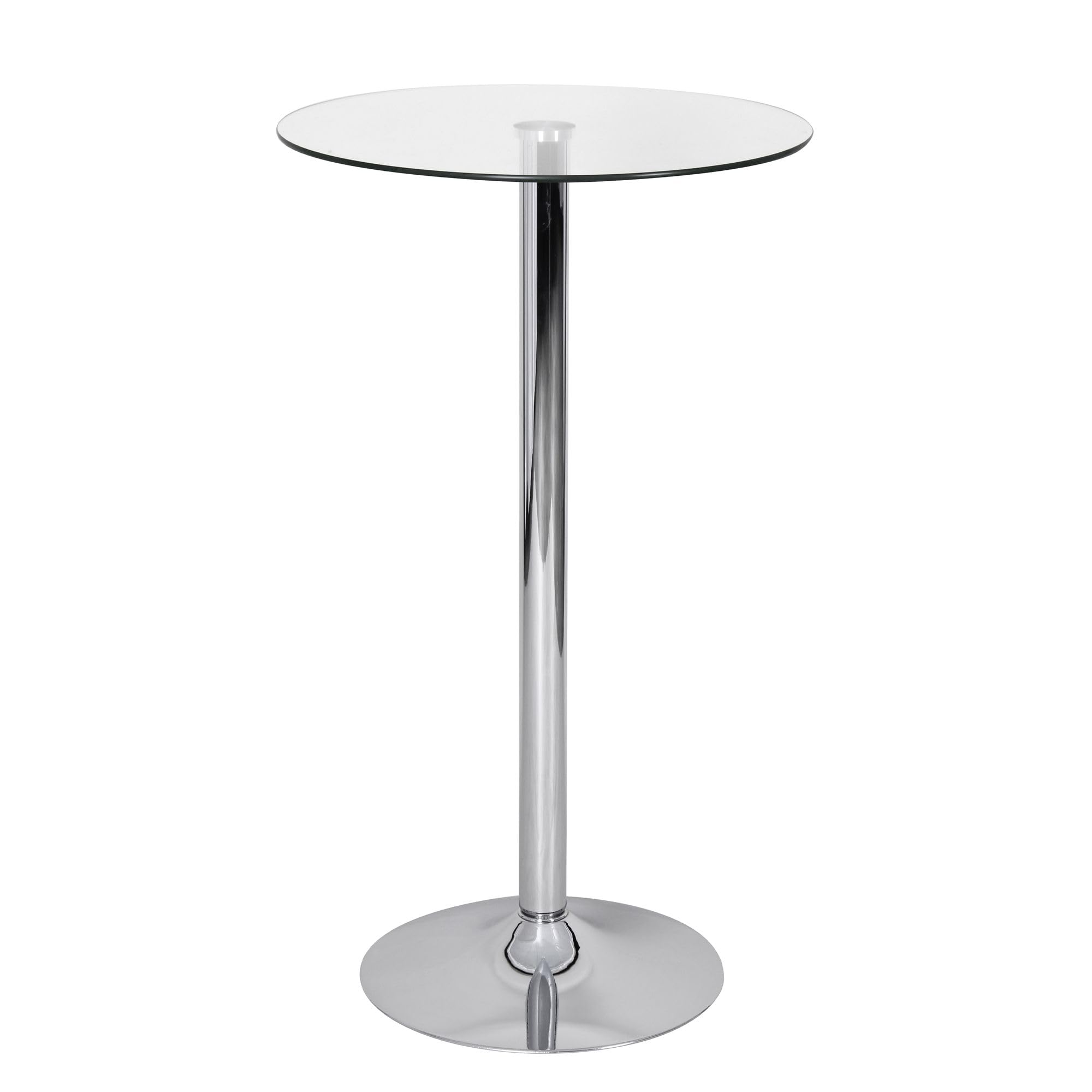 FineBuy Mesa Alta 60x60x105 cm Redonda Mesa de Bar Cristal de Seguridad Mesa bistró Plata, Mesa Moderna para Bar, Mesa de Fiesta de diseño Metal, Mesa Alta de Feria Cromo