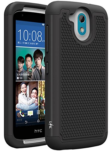 HTC Desire 526 Case, LK [Shock Absorption] Drop Protection Hybrid Dual Layer Armor Defender Protective Case Cover for HTC Desire 526 (Black)