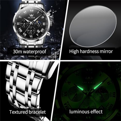 OLEVS Men Multifunction Watch, Multi Dial Waterproof Luminous Chronograph Men's Watch with Date Gift for Men,Stainless Steel Watches for Men,Classic Men Wrist Watch4