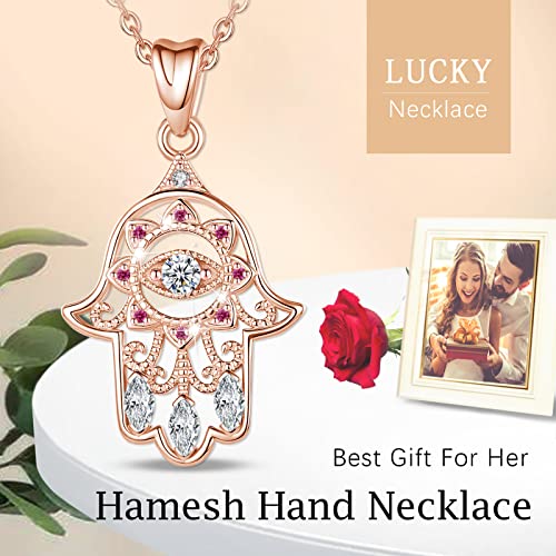 EUDORA Sterling Silver Hamsa Necklace Good Luck Vintage Fatima Hand Evil Eye Pendant, 18" Chain (Rose Gold)3