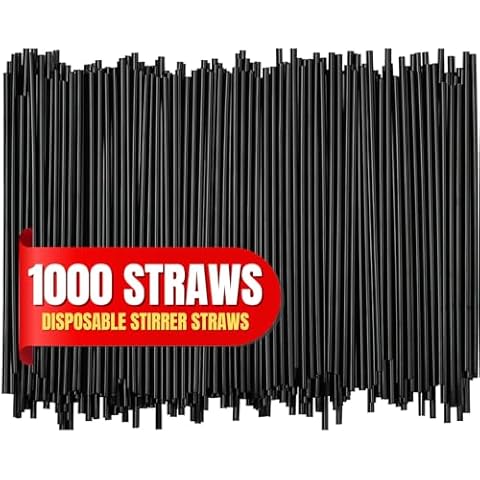 1InTheHome Coffee Straws, Plastic Stirrer Straw, Disposable Stir Sticks for Coffe & Cocktails, Sip Stir Sticks, 5.5 Inch, Black, 1,000 Pack Cover
